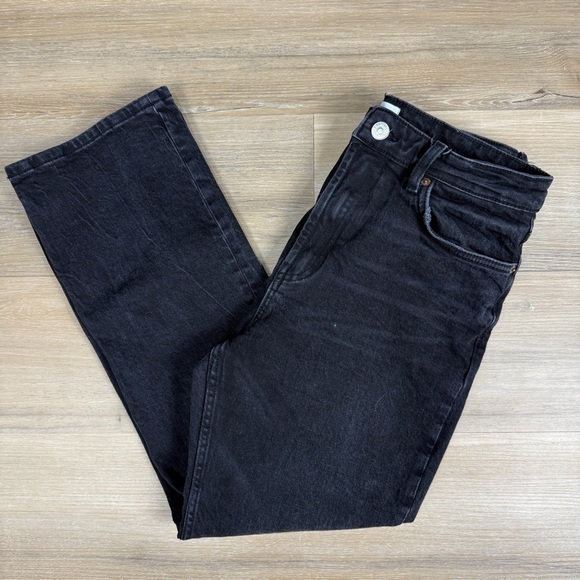 Zara Black Ankle Cropped Kick Flare Jeans, Size 10 - Picture 2 of 6